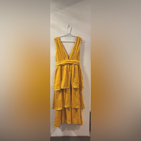 Yellow Ruffle, Deep-V Dress - Picture 1 of 4
